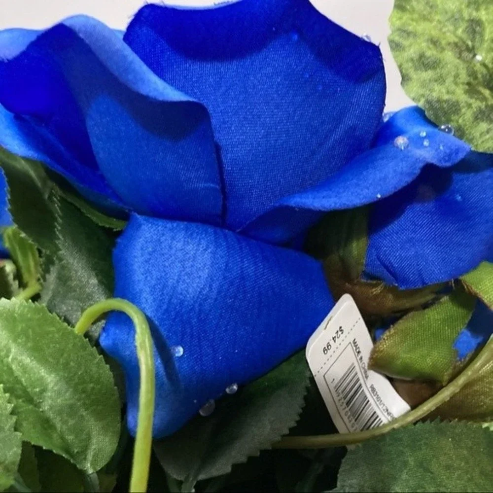 Blue Roses Artificial Flowers Dew Drop Rain Drop 2 Bunches 16